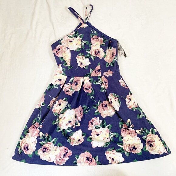 5/$25 NEW Speechless halter neck dark floral unlined mini dress - size small - Picture 1 of 7